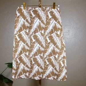 J. Crew Cream and Brown Linen Cotton A-Line Midi Skirt Tropical